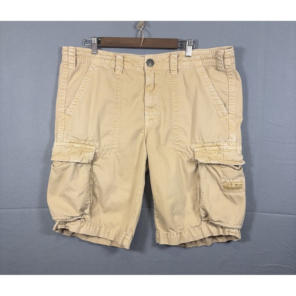 True Religion Cargo Shorts Mens 36 Khaki Cotton Utility Flap‎ Pockets Baggy